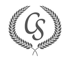 Initial letter C and S, CS monogram logo design with laurel wreath. Luxury calligraphy font.