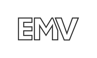 EMV logo design template with strong and modern bold text. Initial based vector logotype featuring simple and minimal typography. Trendy company identity.