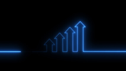 Neon light Financial business graph chart animation . Neon business % growth concept
