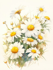 Daisy watercolor hand-painted decorative elements