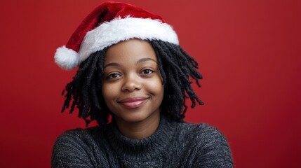 A Cheerful Christmas Portrait: A Smiling Woman Wearing a Santa Hat