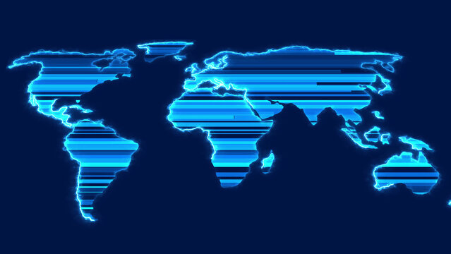 illustration map in the style of flat markers positioning on the continents