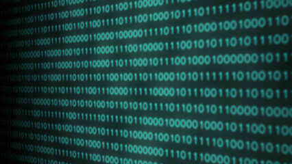 Abstract green binary code on black. Changing program code from zero and one. Futuristic...