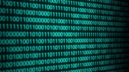 Abstract green binary code on black. Changing program code from zero and one. Futuristic...