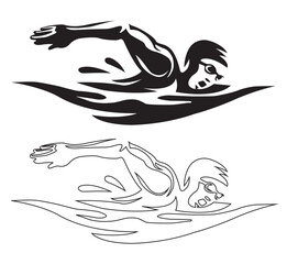 Swimming Silhouette, Swimmer Goggles Svg, Pool Sport Svg outline and filled. Vector illustration.