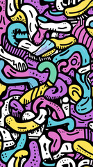 Colorful abstract doodle pattern with vibrant shapes