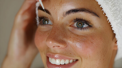 Woman receiving eyebrow treatment in a spa setting