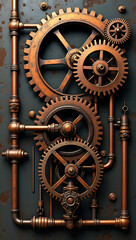 Obraz premium Steampunk Industrial Metal – A Dark, Aged Metal Background with Rusty Gears, Copper Pipes, and a Vintage Mechanical Aesthetic