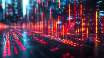 Futuristic digital landscape with vibrant data visualization