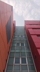 High angle view of orange and red buildings