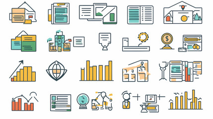 Business growth icons; data analysis; office background; website design