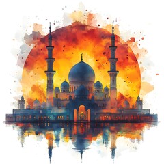  Mosque on abstract background for Muslim Community Festivals celebrations.