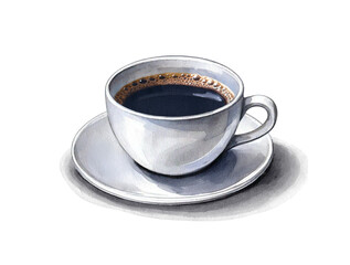 コーヒーが入った白いカップとソーサー。影は背景色を透過。