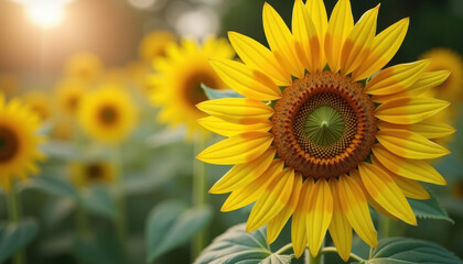 Obraz premium Majestic Sunflower in Full Bloom with Garden Background