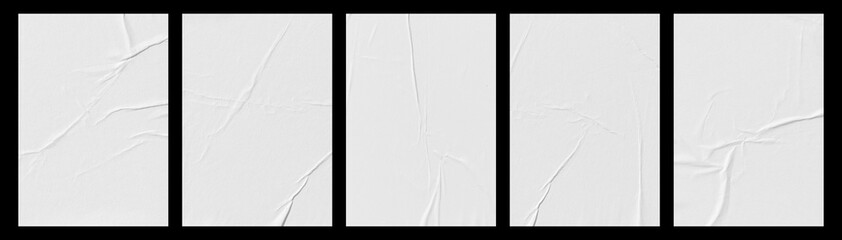 white paper wrinkled poster template ,blank glued creased paper sheet mockup.white poster mockup on wall. empty paper mockup.
