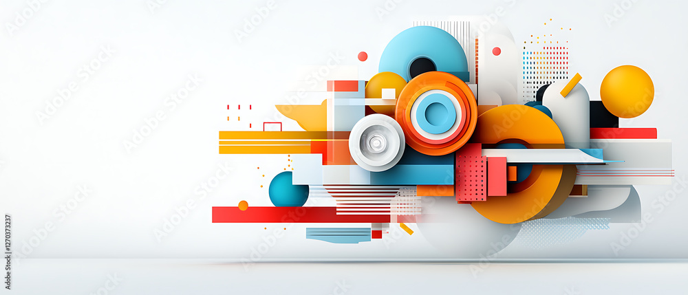 Poster dynamic abstract art creation studio space digital design bright and colorful wide angle modern aest