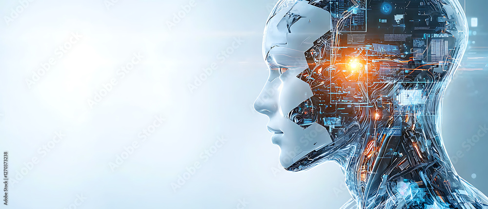 Poster futuristic ai robot concept digital environment technology visualization futuristic setting side pro