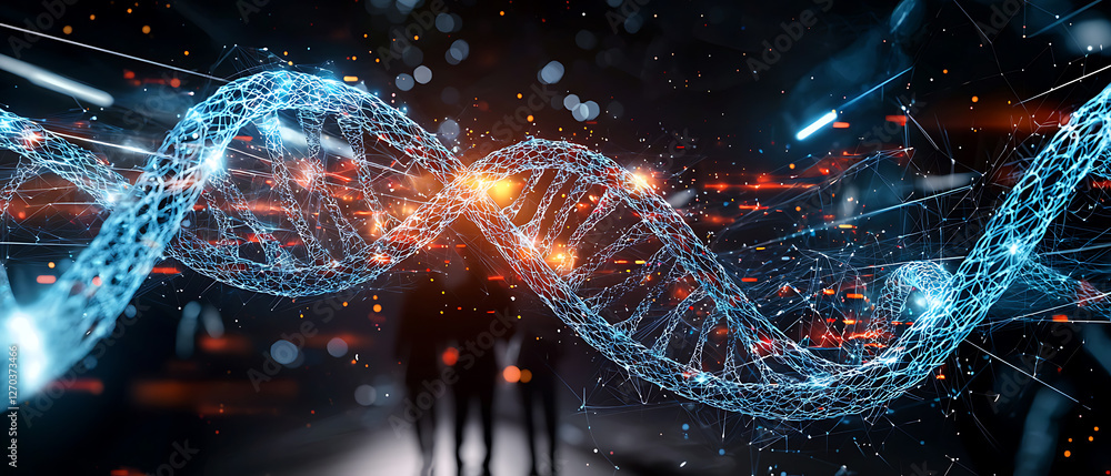 Poster futuristic dna helix visualization in a high-tech laboratory environment science concept digital art