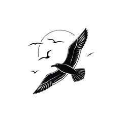 Obraz premium Soaring Bird Silhouette with Outstretched Wings – Minimal Vector Art