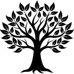 Obraz premium A tree with bending branches and rounded leaves silhouette vector illustration