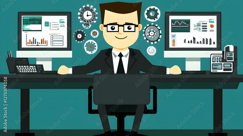 Poster business analysis in a modern office digital analytics professional environment computer viewpoint d