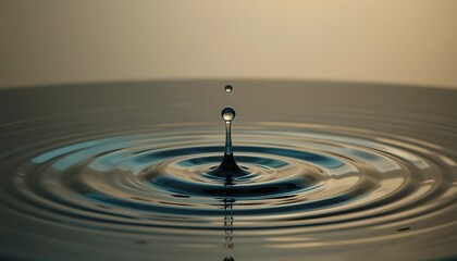 Stunning Close-up of a Water Drop Impacting a Still Surface, Creating Concentric Ripples and Reflections