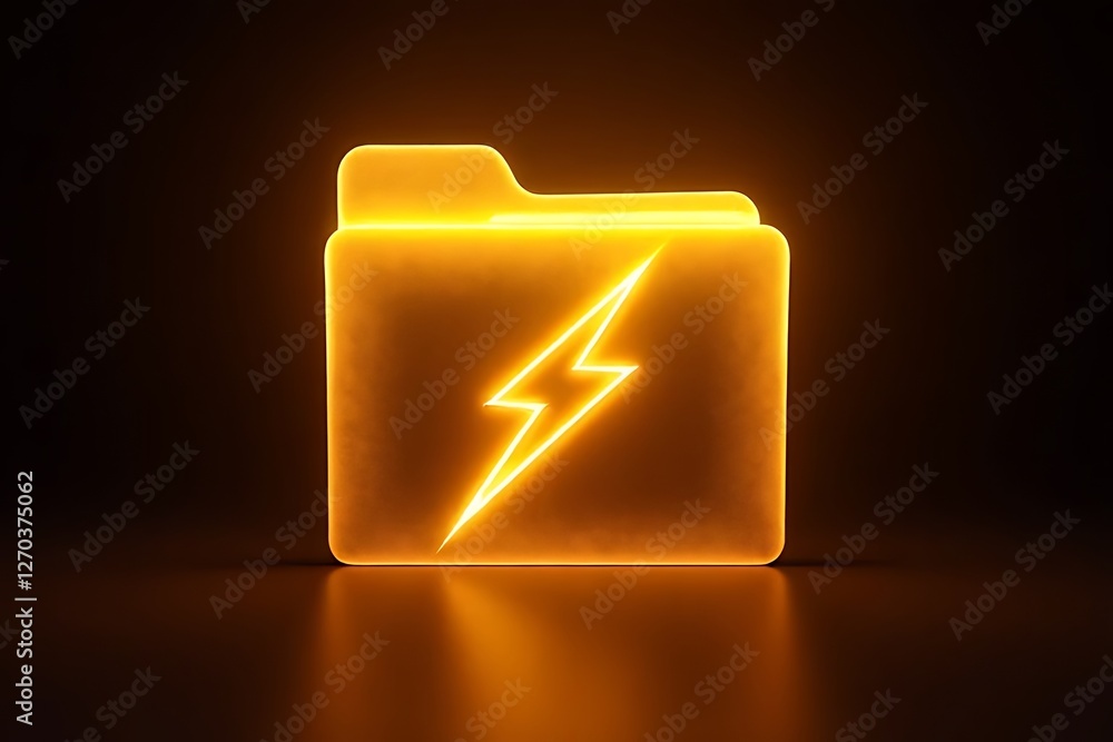 Poster a glowing yellow folder icon with a lightning bolt is centered