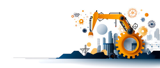 Obraz premium Construction machinery at work industrial site digital illustration urban environment side view engineering concept