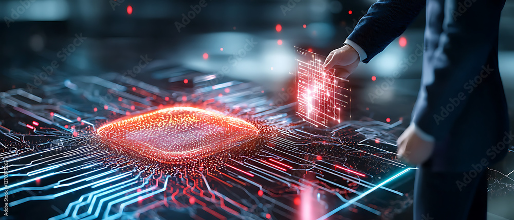 Poster innovative technology showcase digital workspace 3d visualization futuristic environment close-up vi