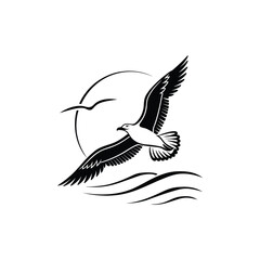 Soaring Bird Silhouette with Outstretched Wings – Minimal Vector Art