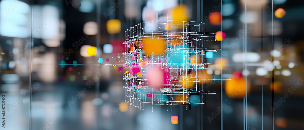 Poster dynamic data visualization urban setting digital artwork modern environment abstract viewpoint techn