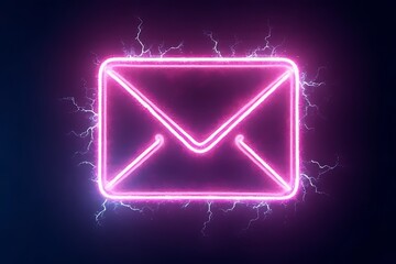A neon envelope icon sparkles with electricity against a dark backdrop