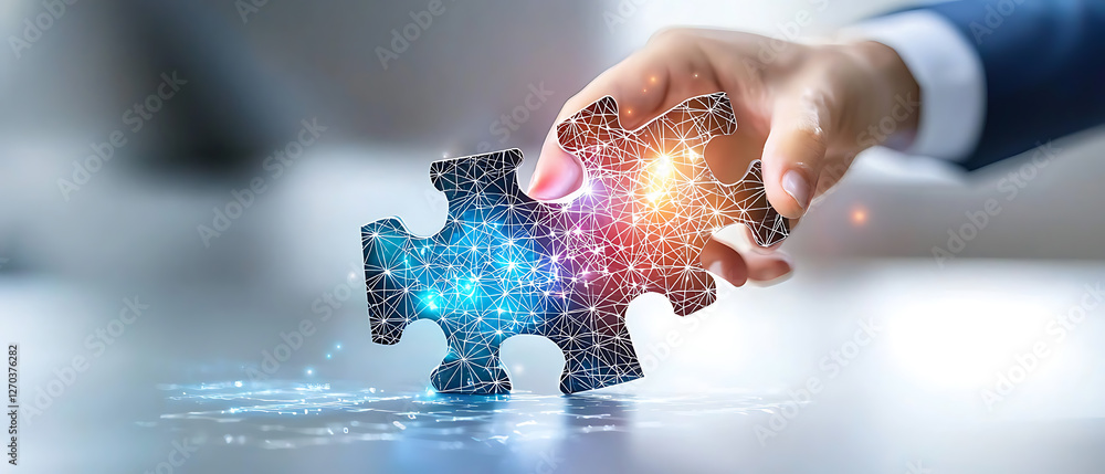 Poster innovative problem solving office environment digital art professional setting close-up view collabo