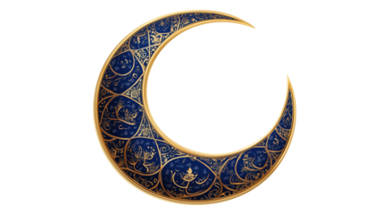 PNG, Ramadan, crescent moon with ornament, isolated on white background, created with Generative AI technology