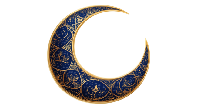 PNG, Ramadan, crescent moon with ornament, isolated on white background, created with Generative AI technology