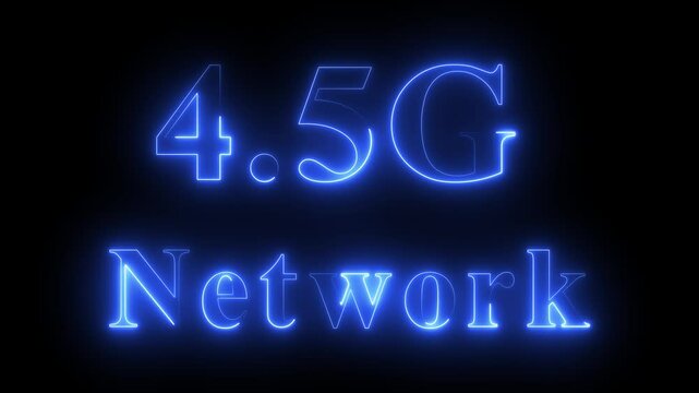 4.5G smart technology cellular network animation with neon effect. 4.5G High speed network communication technology animation on black background