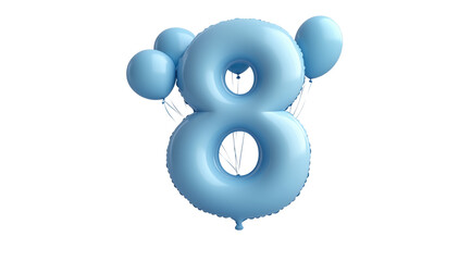 8 March, International Women's Day, blue figure eight balloon, close up, created with Generative AI technology, PNG