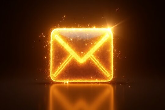 A shining golden envelope radiates communication and connection on a dark background