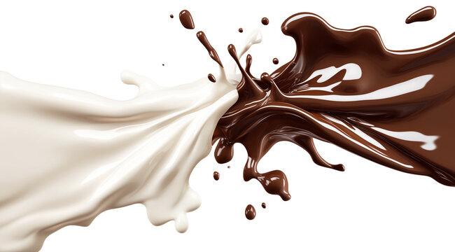 Splashes of dark and white chocolate, isolated on white background, created with Generative AI technology, PNG