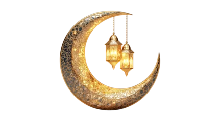 Fototapete PNG, Ramadan, crescent moon with lanterns, isolated on white background, created with Generative AI technology © Atlas