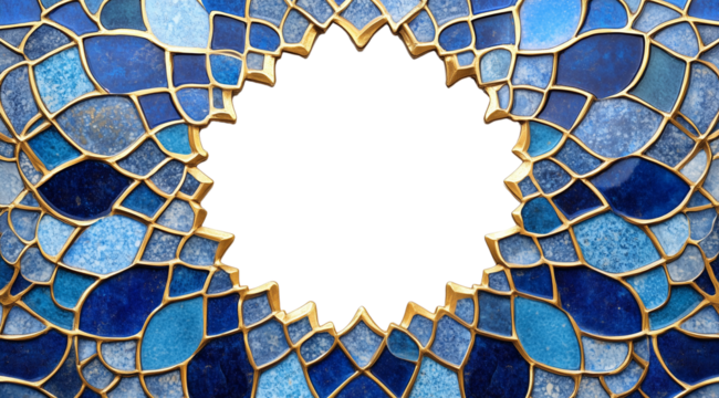 PNG, Ramadan, mosaic frame, blue color, isolated on white background, created with Generative AI technology - Powered by Adobe