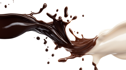 Mixing dark, milk and white chocolate, isolated on white background, created with Generative AI technology, PNG