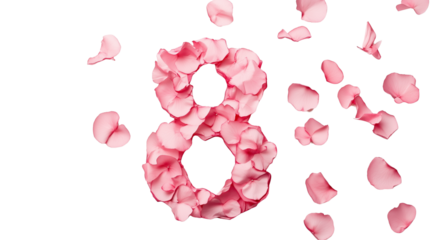 8 March, International Women's Day, pink figure eight of flower petals, close up, created with Generative AI technology, PNG