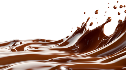 Wave with splashes of milk chocolate, isolated on white background, created with Generative AI technology, PNG