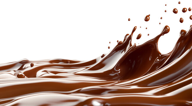 Wave with splashes of milk chocolate, isolated on white background, created with Generative AI technology, PNG
