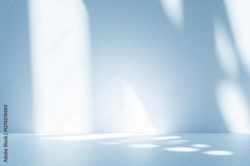 Poster Wall interior background, studio and backdrops show products. with soft light shadow from window color blue and white. background for text insertion and presentation of product	
