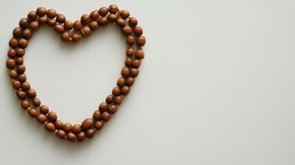 Obraz premium Wooden Beads Arranged in a Heart Shape on a White Background