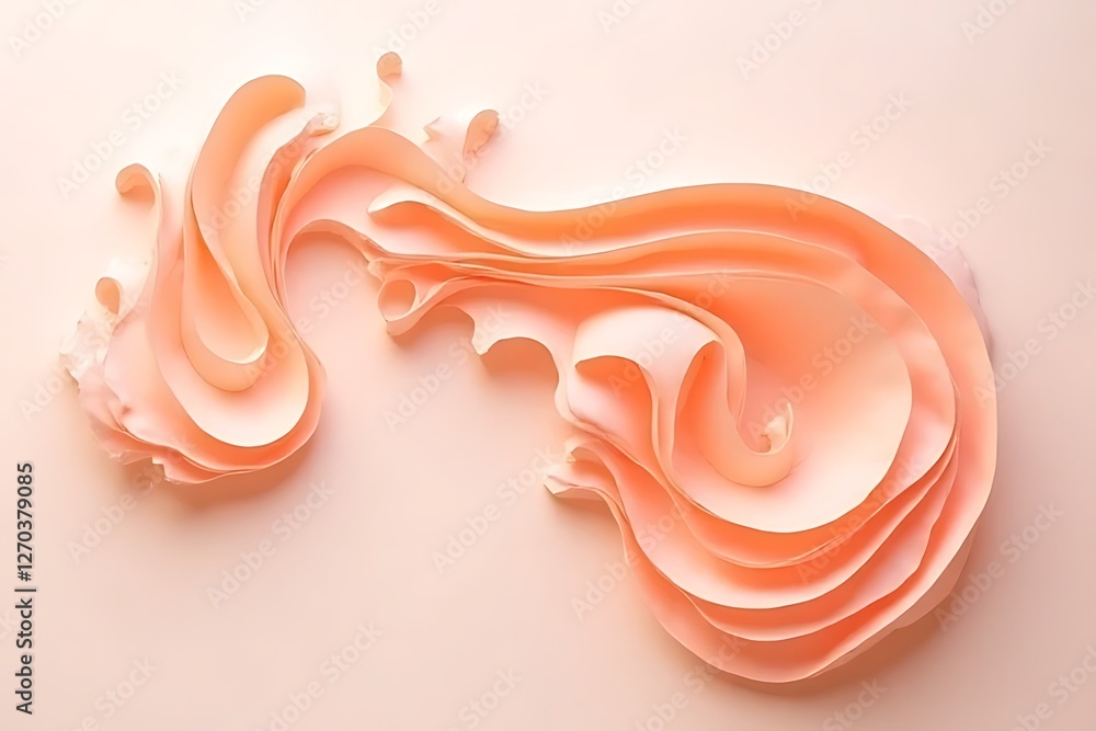 Poster an abstract peach-colored design features flowing, layered shapes on a soft background texture.