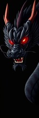 Obraz premium Mysterious Black Dragon with Fiery Red Eyes and Sharp Fangs Exuding an Intimidating Presence