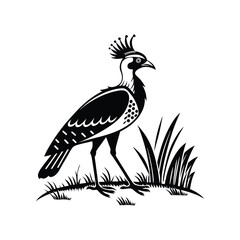 Royal Crested Bird Silhouette Standing on Grass – Vector Art
